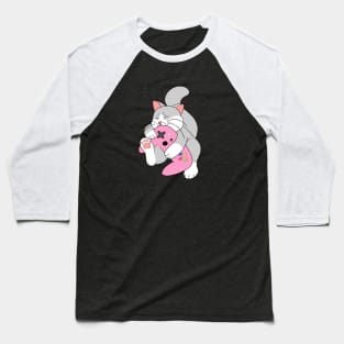 Gamer Cat Pink Baseball T-Shirt
